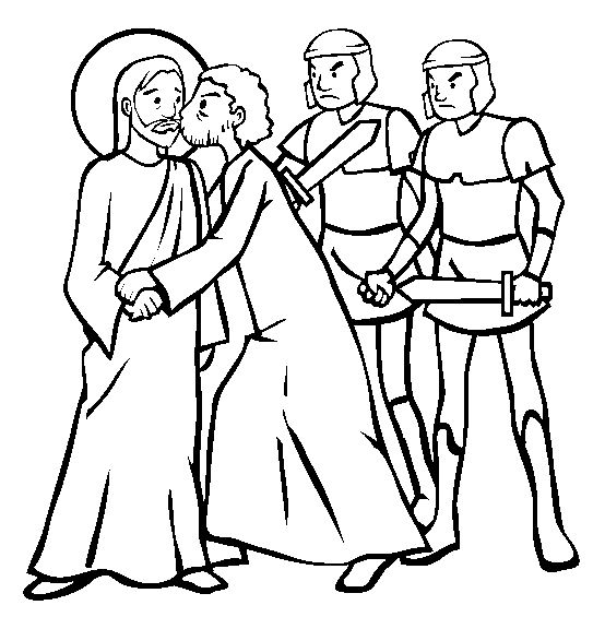 Betrayal of Christ, Kiss of Judas Coloring Page